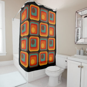 Mod 1970s Retro Style Geometric Design Shower Curtain