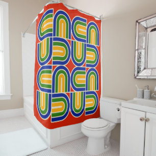 Mod 1970s Retro Style Geometric Design Shower Curtain