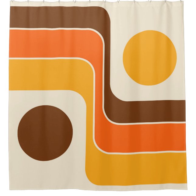 Mod 1970s Retro Style Geometric Design Shower Curtain (Front)