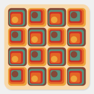 Mod 1970s Retro Style Geometric Design Square Sticker