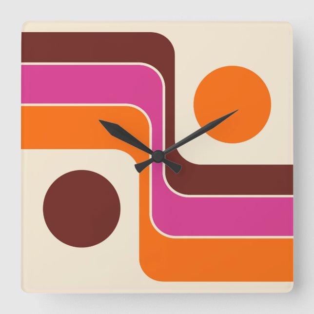 Mod 1970s Retro Style Geometric Design Square Wall Clock (Front)