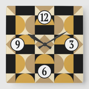 Mod 1970s Retro Style Geometric Design Square Wall Clock
