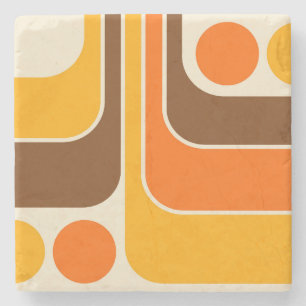 Mod 1970s Retro Style Geometric Design Stone Coaster