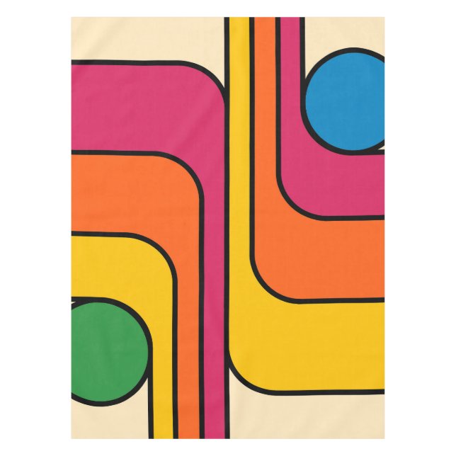Mod 1970s Retro Style Geometric Design Tablecloth (Front)