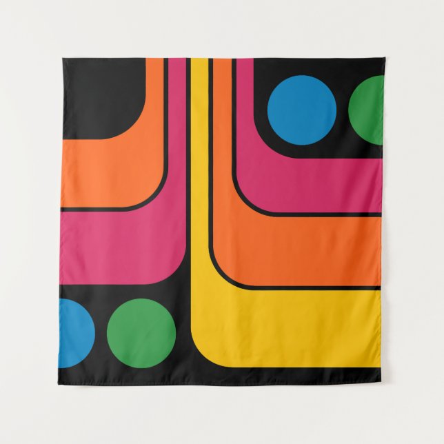 Mod 1970s Retro Style Geometric Design Tapestry (Front)
