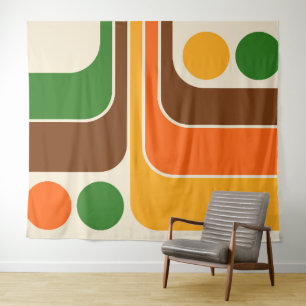 Mod 1970s Retro Style Geometric Design Tapestry
