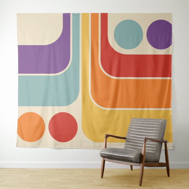 Mod 1970s Retro Style Geometric Design Tapestry (In Situ (Horizontal))
