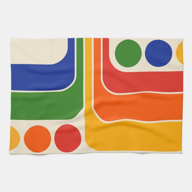 Mod 1970s Retro Style Geometric Design Tea Towel (Horizontal)