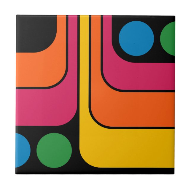 Mod 1970s Retro Style Geometric Design Tile (Front)