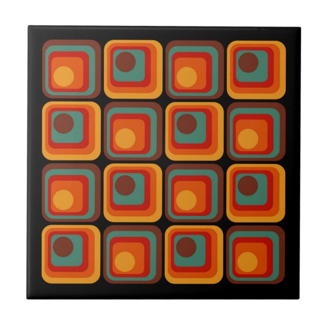 Mod 1970s Retro Style Geometric Design Tile (Front)