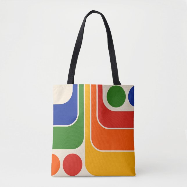 Mod 1970s Retro Style Geometric Design Tote Bag (Front)