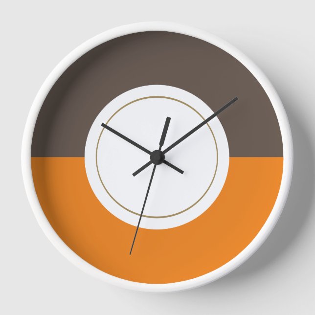 Mod 70s Brown Orange Rim Colour Block Centre Circl Clock (Front)