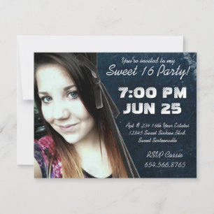 Mod Angle Grunge Photo Sweet 16 Invitation