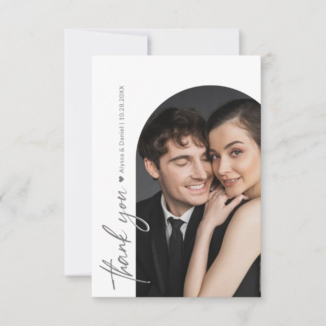 Mod Arch Photo Black and White Wedding Thank You Card (Front)