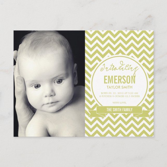 Mod Baby Birth Announcement - Sage Postcard (Front)