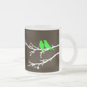 mod birds frosted glass coffee mug