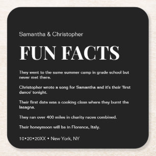 Mod Black and white custom fun fact list Wedding Square Paper Coaster