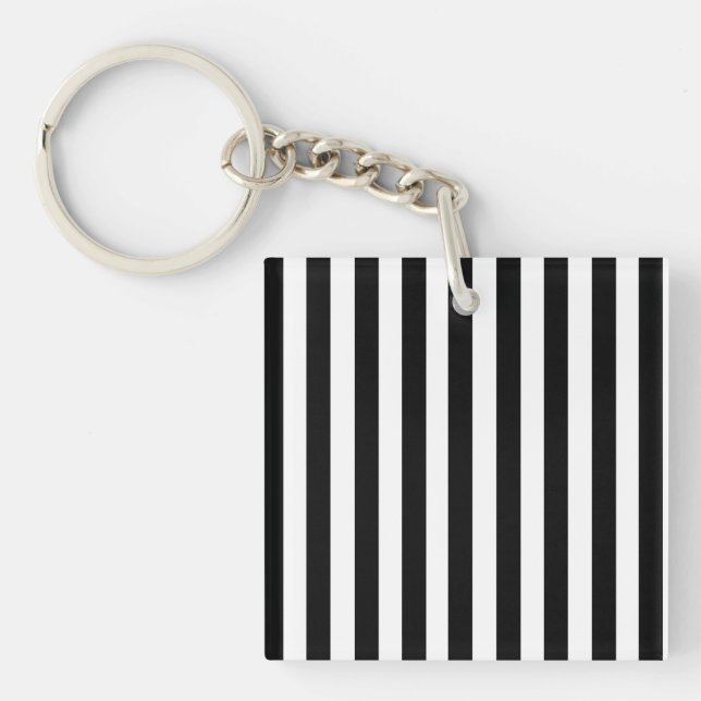 Mod Black and White Stripes Pattern Key Ring (Front)