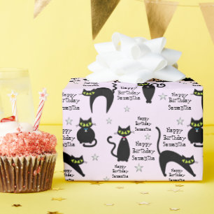 Mod Black Cat Personalised Wrapping Paper