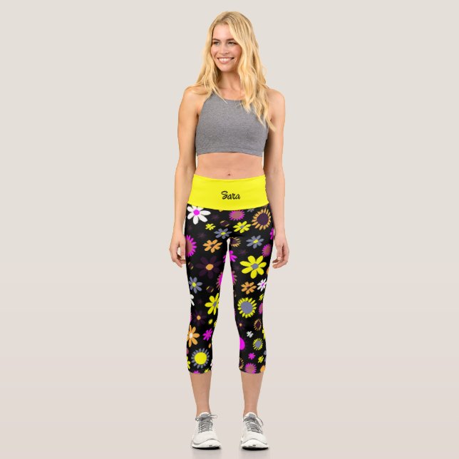 Mod Black Floral Capri Leggings (Front)