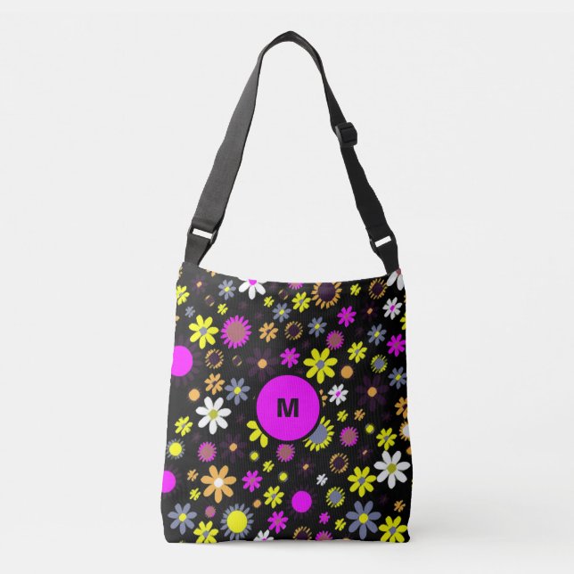 Mod Black Floral Crossbody Bag (Front)