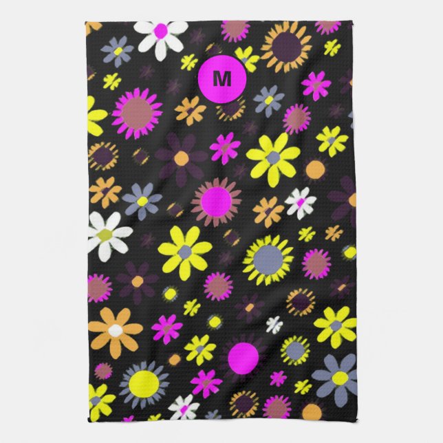 Mod Black Floral Tea Towel (Vertical)