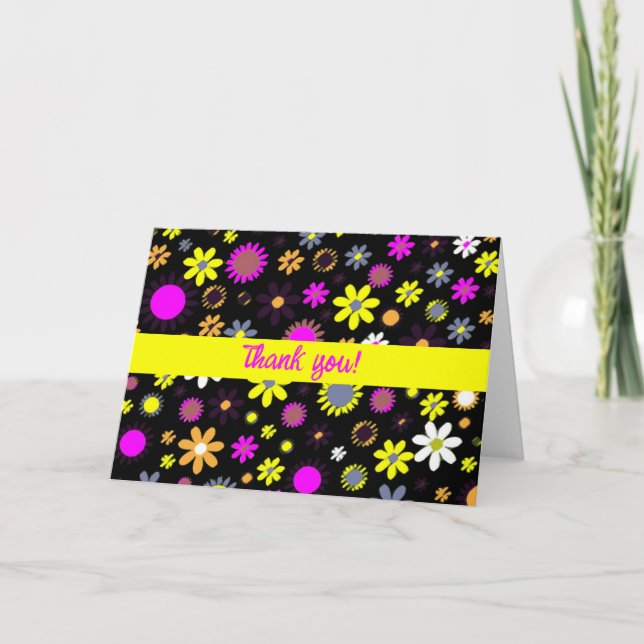 Mod Black Floral Thank You Card (Front)