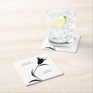 MOD BLACK TULIP WEDDING SQUARE PAPER COASTER