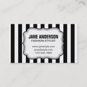 Mod Black White Stripes Pattern FASHION STYLIST Business Card