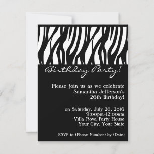 Mod Black Zebra Birthday Party Invitations