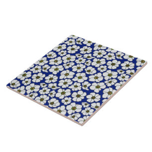 Mod Blue And White Wildflowers Tile