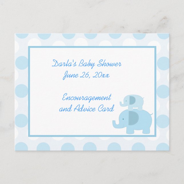 Mod Blue Elephant Baby Shower Advice Cards (Front)
