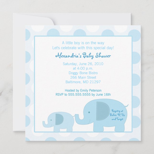 Mod Blue Elephants Square Baby Shower invitation (Front)