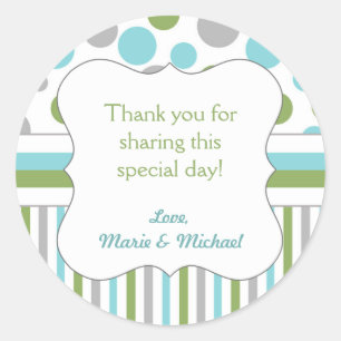Mod Blue Green Boy Baby Shower favour sticker 3471