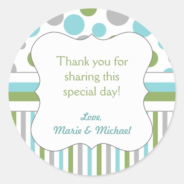 Mod Blue Green Boy Baby Shower favour sticker 3471 (Front)