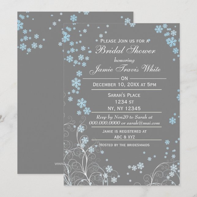 Mod Blue Grey Winter Bridal shower invite (Front/Back)