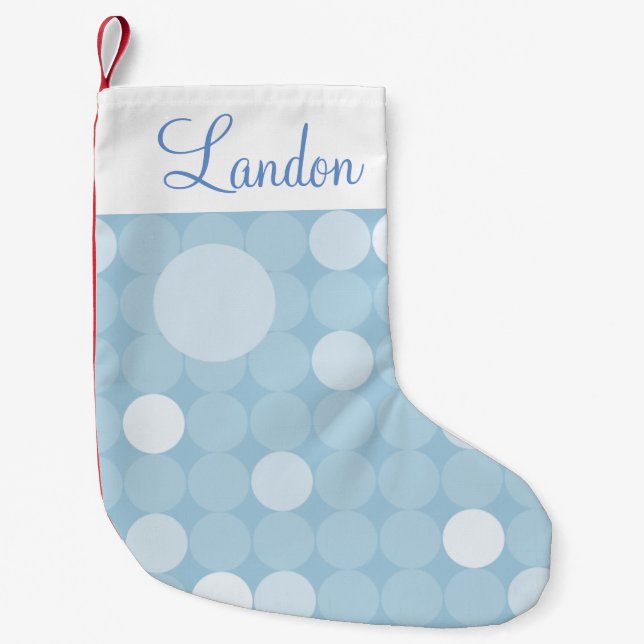 Mod Blue Polka Dot Christmas Small Christmas Stocking (Front)