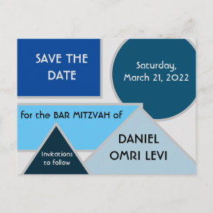 Mod Blue Shapes Save the Date Postcard