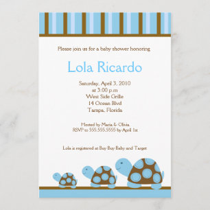 Mod Blue Turtles Striped Baby Shower invite 5 x 7
