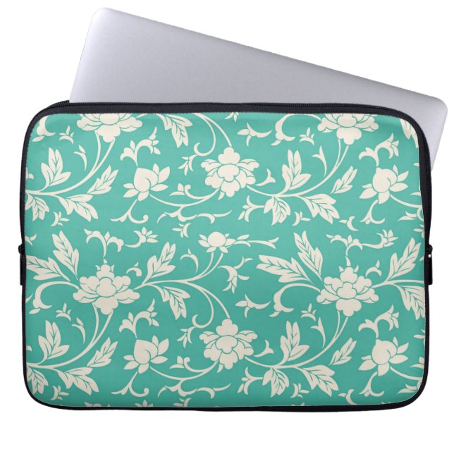 Mod Bold Turquoise Flowers Floral Laptop Sleeve (Front)