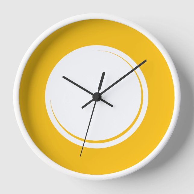 Mod Bright Yellow Orange Rim Shadow White Centre Clock (Front)