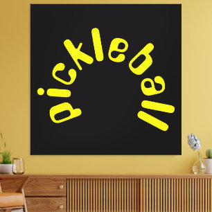 Mod Bright Yellow PICKLEBALL Text On Bold Black Canvas Print