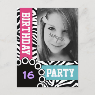Mod Bright Zebra Print Birthday Party with Photo Invitation