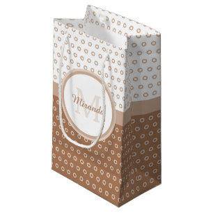 Mod Brown and White Polka Dots Monogram With Name Small Gift Bag