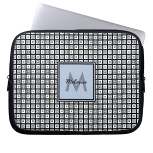 Mod Check Pattern Blue and Black Squares Laptop Sleeve