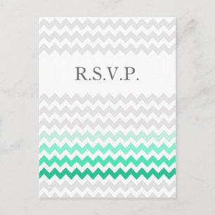Mod chevron mint green Ombre wedding rsvp Invitation Postcard