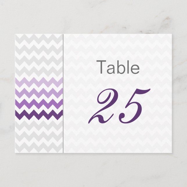 Mod chevron purple Ombre wedding table numbers Postcard (Front)