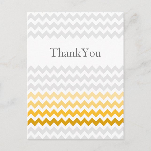 Mod chevron yellow and grey  Ombre Thank You Postcard (Front)