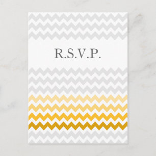 Mod chevron yellow and grey Ombre wedding rsvp Invitation Postcard