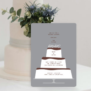 Mod Chocolate Iced Wedding Cake Couple's Shower Invitation